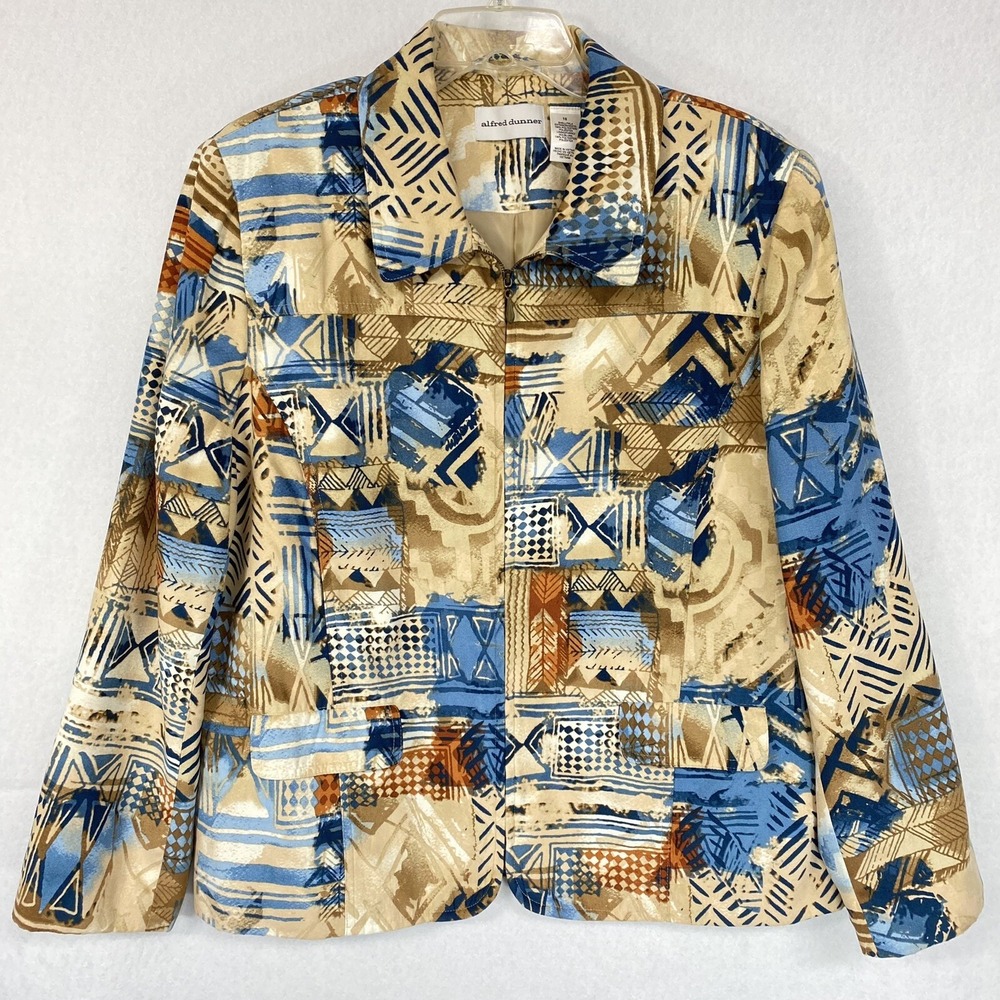 Alfred Dunner Women 18 Jacket Multicolor Vintage 90s Tribal Zip Front Knit